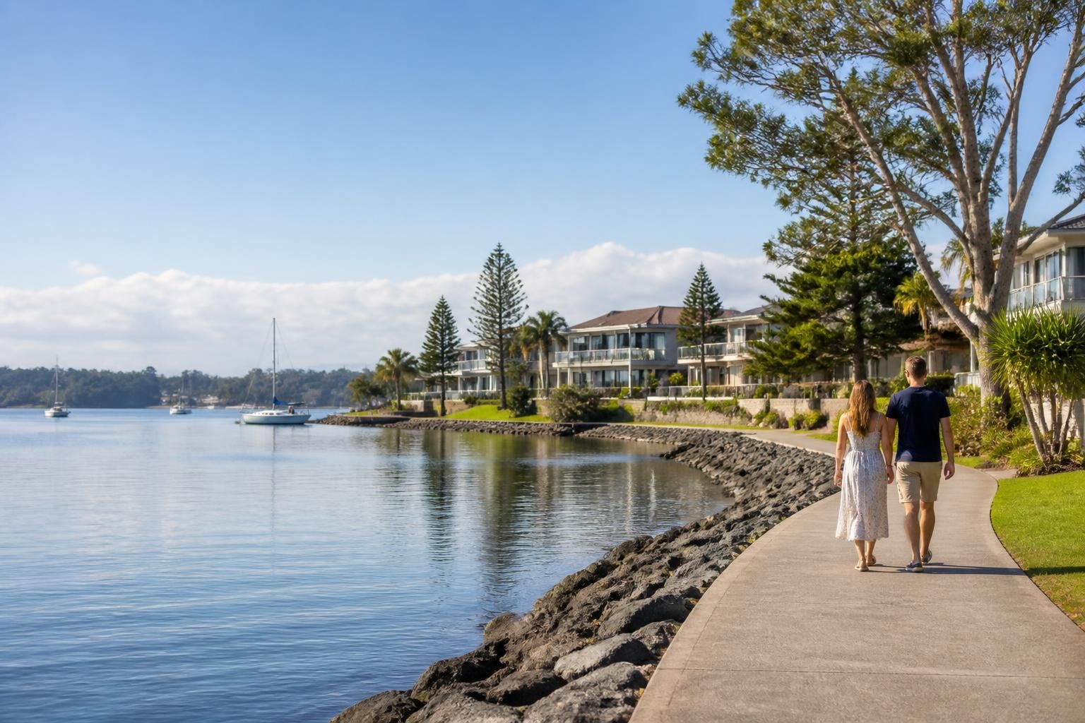 Bright coastal neighborhood scene in Ballina, NSW.