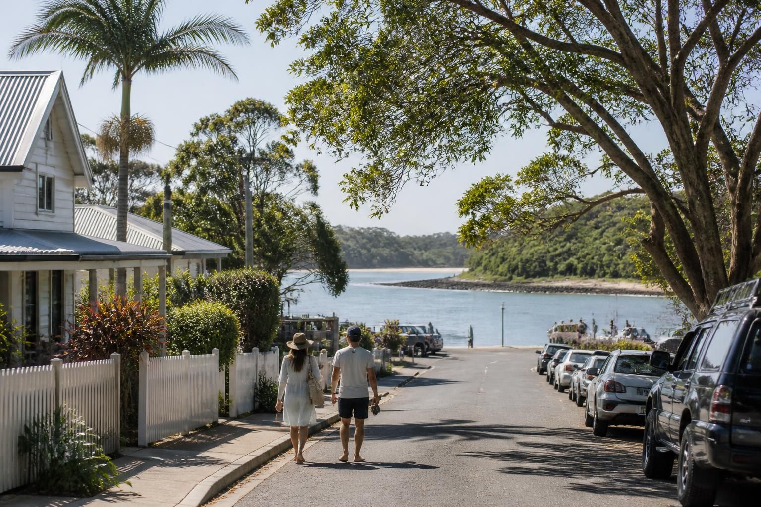 Relaxed coastal village scene in Brunswick Heads, NSW.