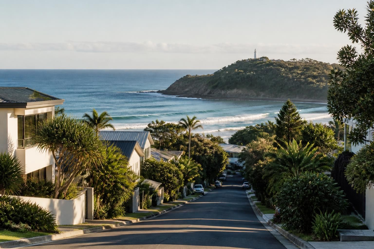 Stylish coastal town scene in Byron Bay, NSW.