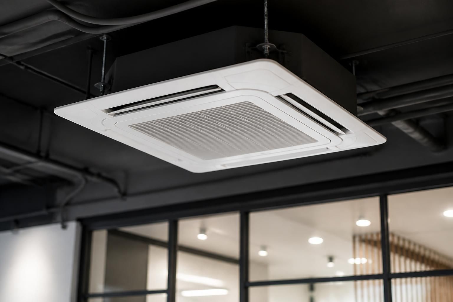 Commercial HVAC installation in a modern interior space.