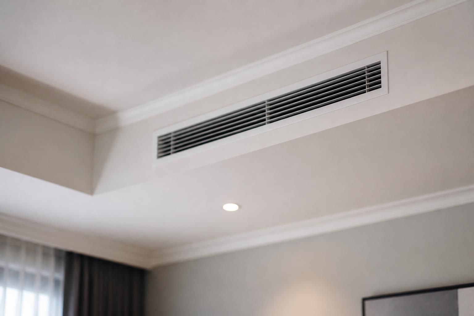 Clean ducted air conditioning vents in a finished ceiling.