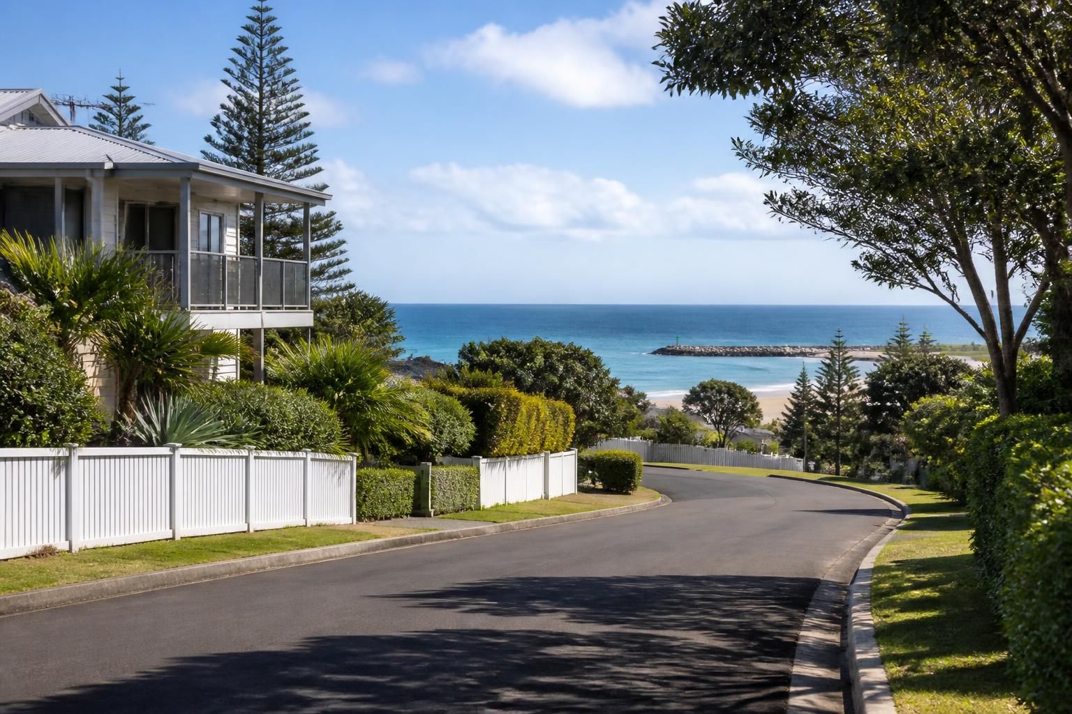 Relaxed coastal residential scene in Evans Head, NSW.