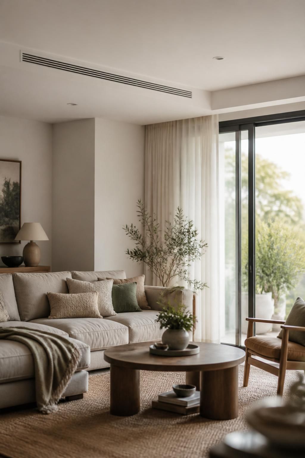 Modern room featuring a clean ducted air conditioning vent.